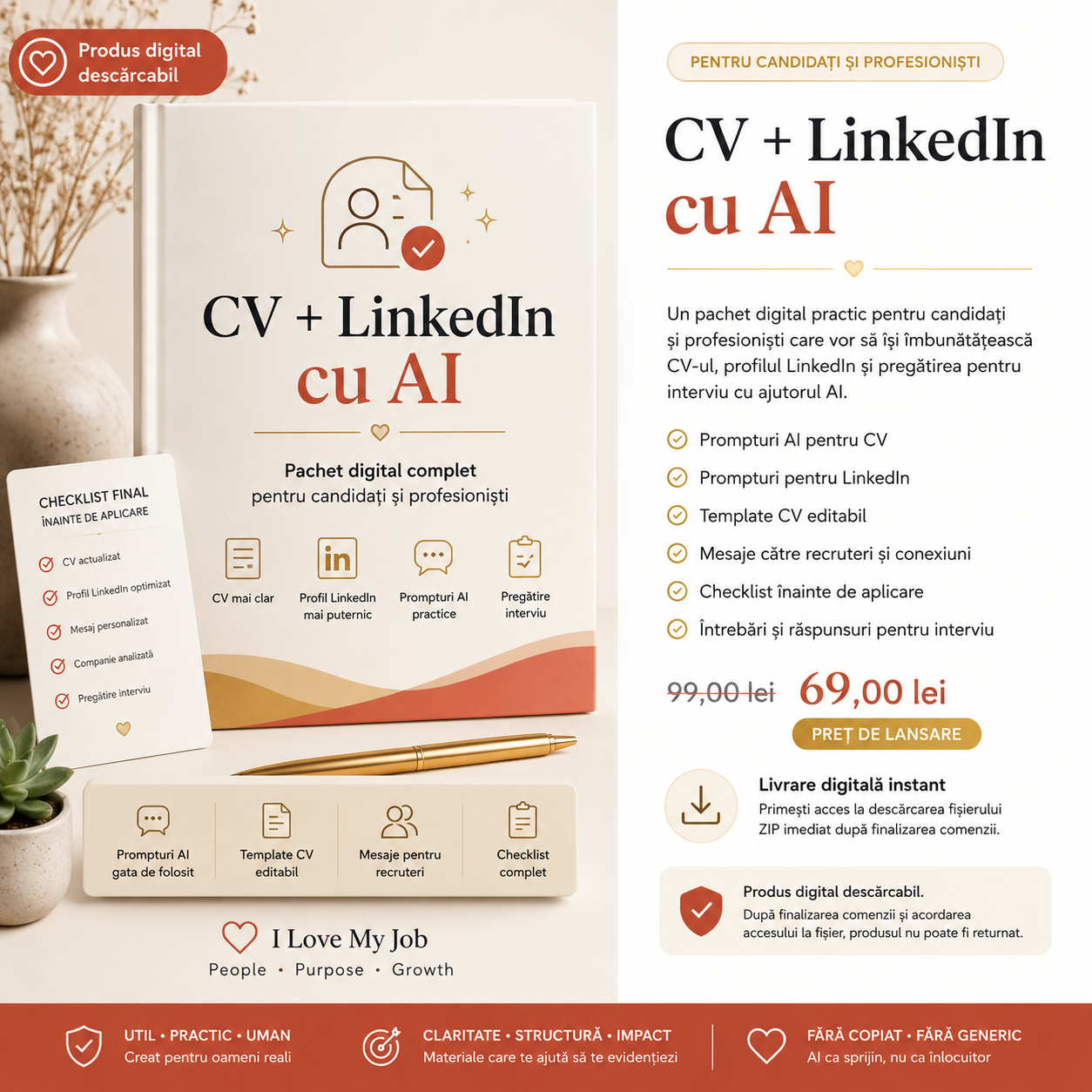 CV și LinkedIn cu AI – produs digital pentru candidați